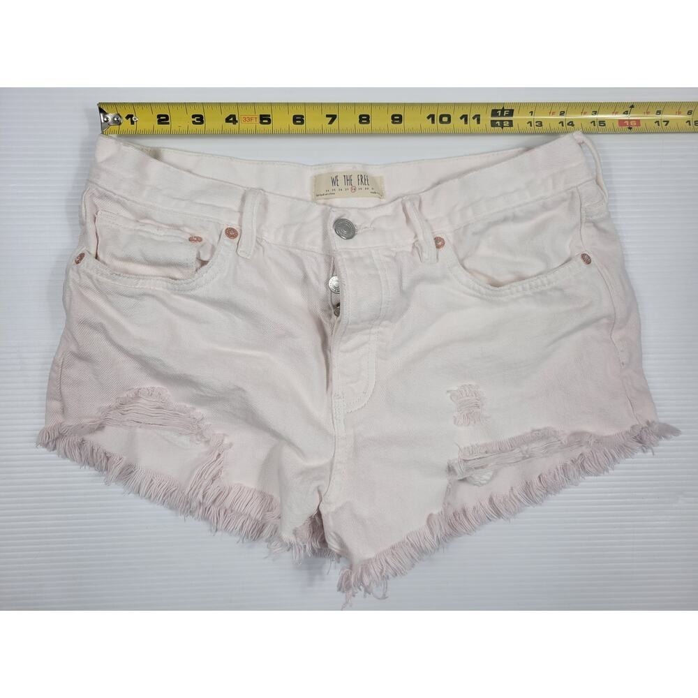 Free People Loving Good Vibrations Cut Off Denim Shorts Womens 28 Boho‎ Pink Hue